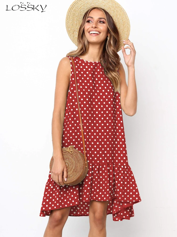 

Lossky Women Summer Dress Polka Dot Chiffon Sleeveless Beach Mini Casual Yellow Sundress 2024 Fashion Dress For Women