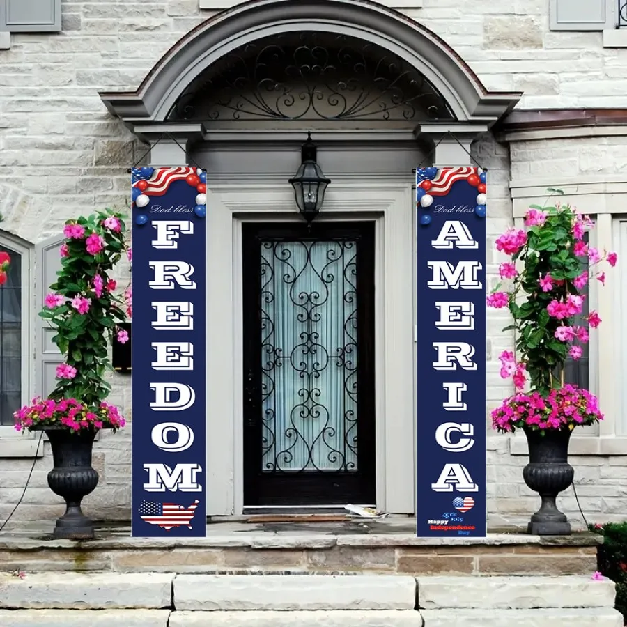 2pcs, Patriotic Decorations for 4th of July-Freedom America Banners,Supplies for Indoor Outdoor Wall Fireplace Bedroom Garden