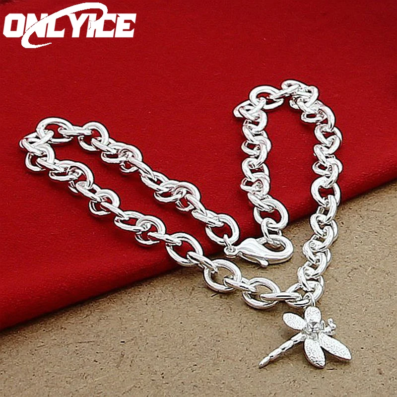 

925 Silver 18 Inch Chain Dragonfly Pendant Necklace For Women Fashion Wedding Charm Jewelry Gifts