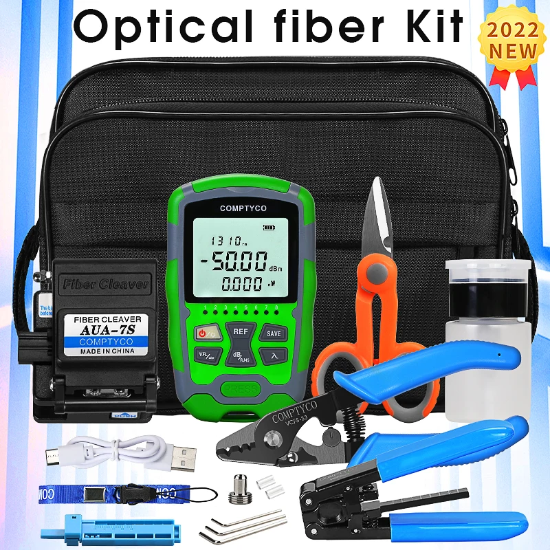 FTTH Fiber Optic Tool Kit -70~+10dBm/-50~+26dBm 4 in 1 Mini Optical Power Meter with 15mw Visual Fault Locator Fiber Cleaver 19pcs set ftth fiber optic tool kit with fiber cleaver 70 10dbm optical power meter visual fault locator 10mw