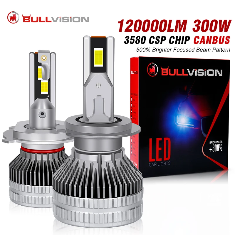 

Bullvision 120000LM H7 H4 H11 CANBUS светодиодный передняя фара 300W высокая мощность H8 H9 HB4 HB3 9005 9006 9012 Turbo Лампа 6000K белая Автомобильная фонарь