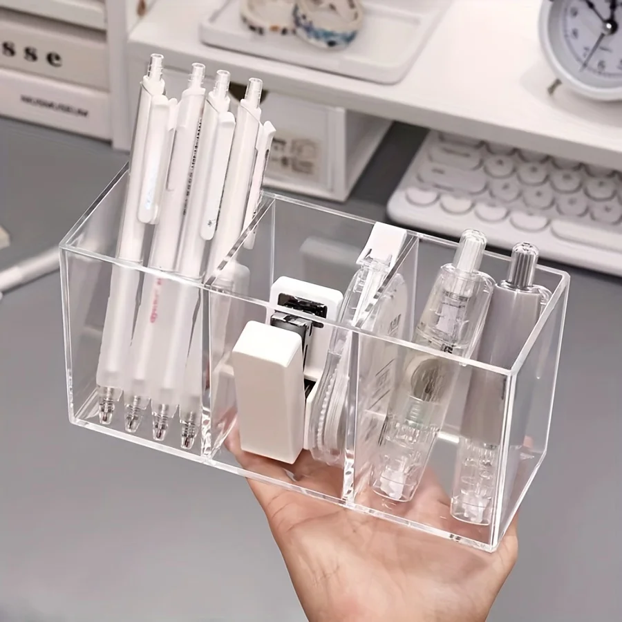 아크릴 메이크업 브러쉬 홀더, 3슬롯 화장품 정리함, 욕실, 책상, 메이크업 브러쉬, 립스틱, 아이라이너, 펜 보관용