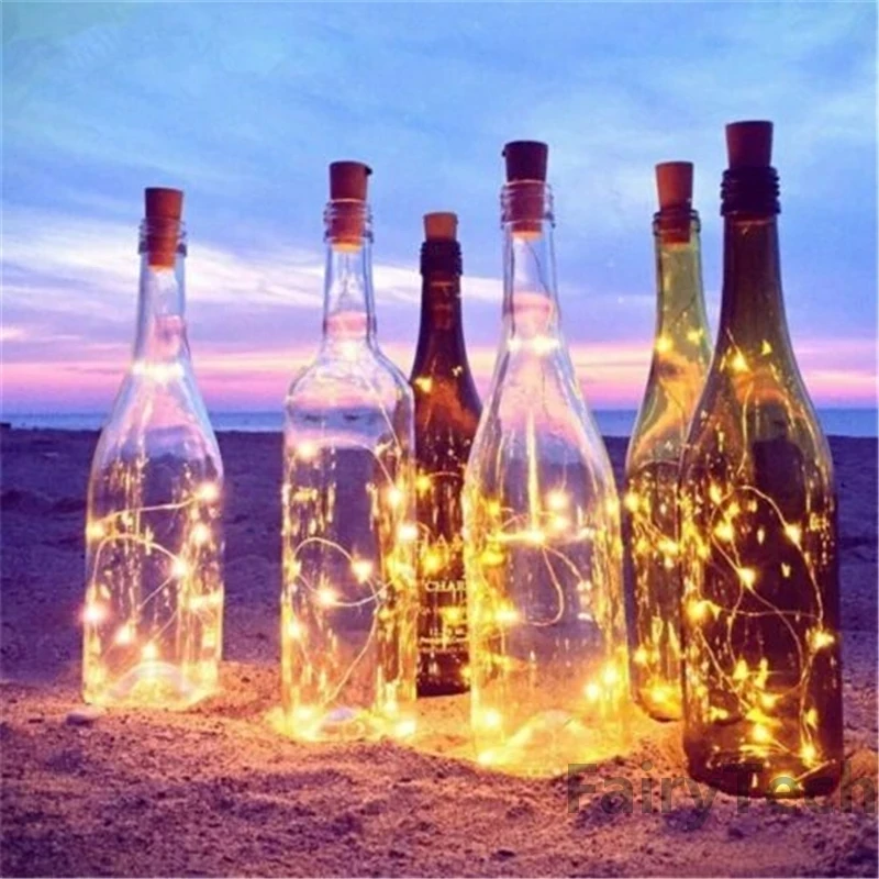 Barra de luz LED para botella de corcho, 5 piezas, alimentada por batería, 2m, para fiesta de cumpleaños, tapón de botella de vino, sin batería