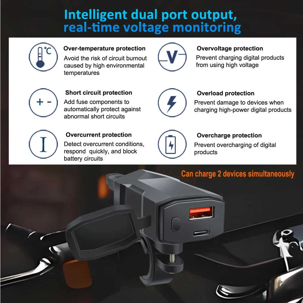High-Speed Dual USB Motorcycle Charger with Voltmeter - Waterproof and Durable