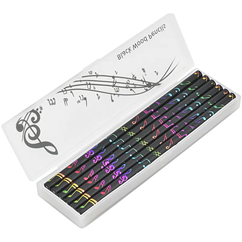 Note musicali colorate Matita in legno nero Regalo per studenti Cancelleria musicale Chiave tripla Scatola di matite Matite carine per set di matite scolastiche - immagine 4