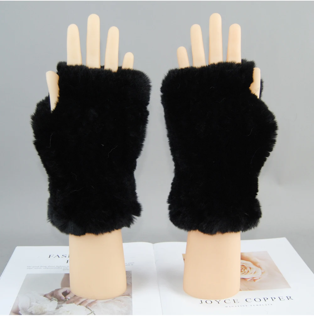 2026 New Fashion Real Rex Rabbit Fur Gloves Women Winter Genuine Fur Mittens Girl Fingerless Gloves Wrist Warmer Elastic Fluffy