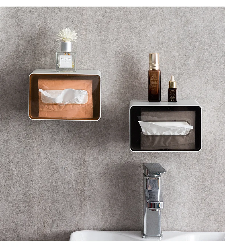 Transparente, an der Wand montierte Toilettenpapierbox ohne Lochlöcher für den Heimgebrauch – Detail 19