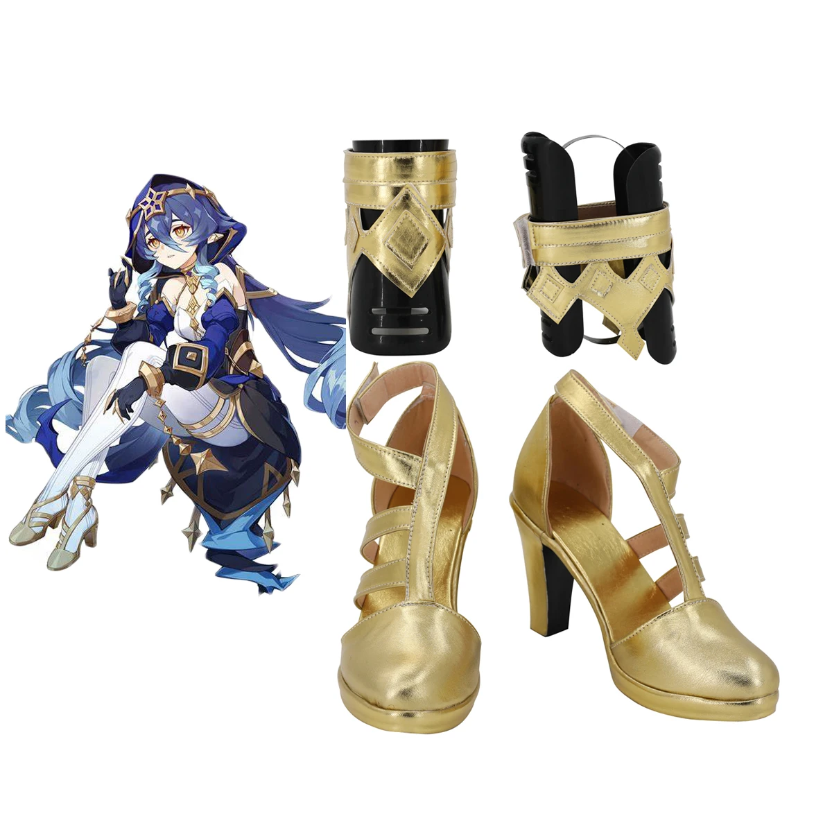 

Genshin Impact Layla Cosplay Shoes Golden Boots High Heel Custom Made