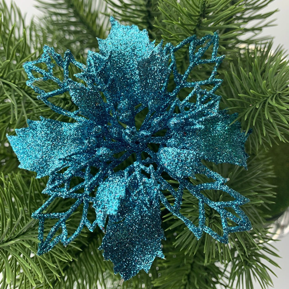 thumbnail image 1 of 10 piezas de guirnalda navideña grande con purpurina y flores de Pascua para colgar en el árbol de Navidad, para decoración navideña de fiestas en el hogar, 11 cm de polietileno, 1 of 5