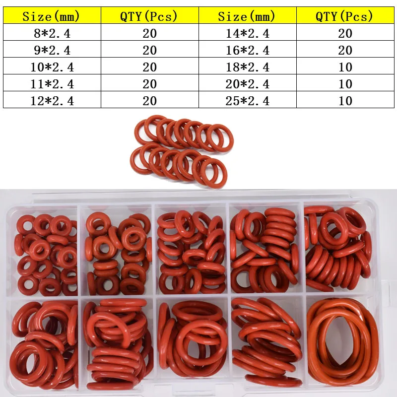 Lot De 135 Joints Silicone O-Ring - 4 Tailles Différentes (2.4mm à 4mm) - Neuf