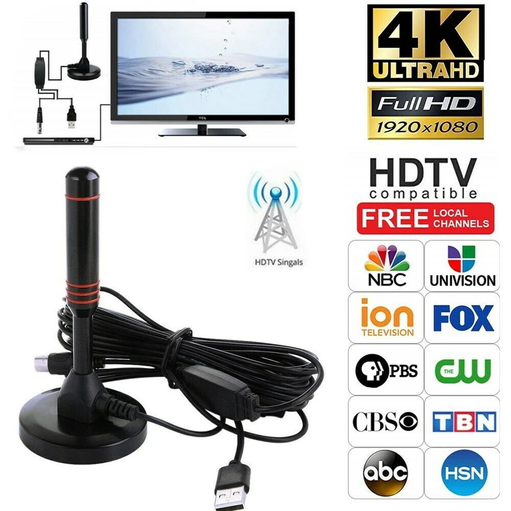Antena de HDTV 1080P y 200 millas, amplificador de señal de TV Digital HD portátil, Cable de 360 grados, sin receptores de TV muertos| Antena de TV| - AliExpress