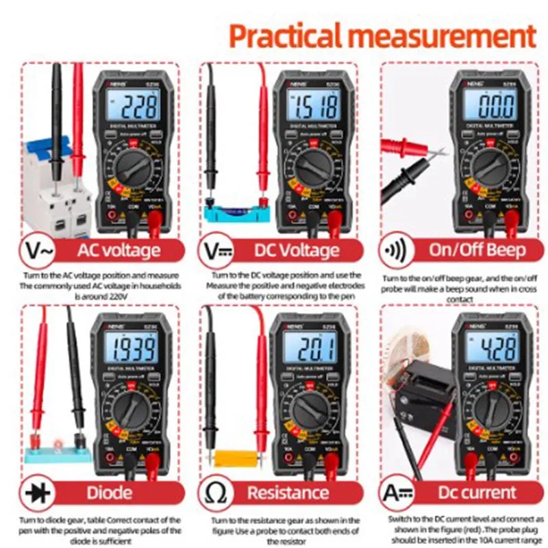 Digital Multimeter SZ06 Digital Multimeter Voltage Resistance Meter AC/DC Ammeter 600V Voltmeter Multimetr Electrician LCD Backlight Ohm Test