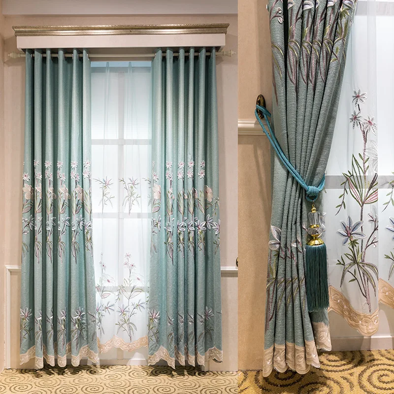 Fashion Embroidered Drapes Windows Blackout Curtains For Living Room Decoration 