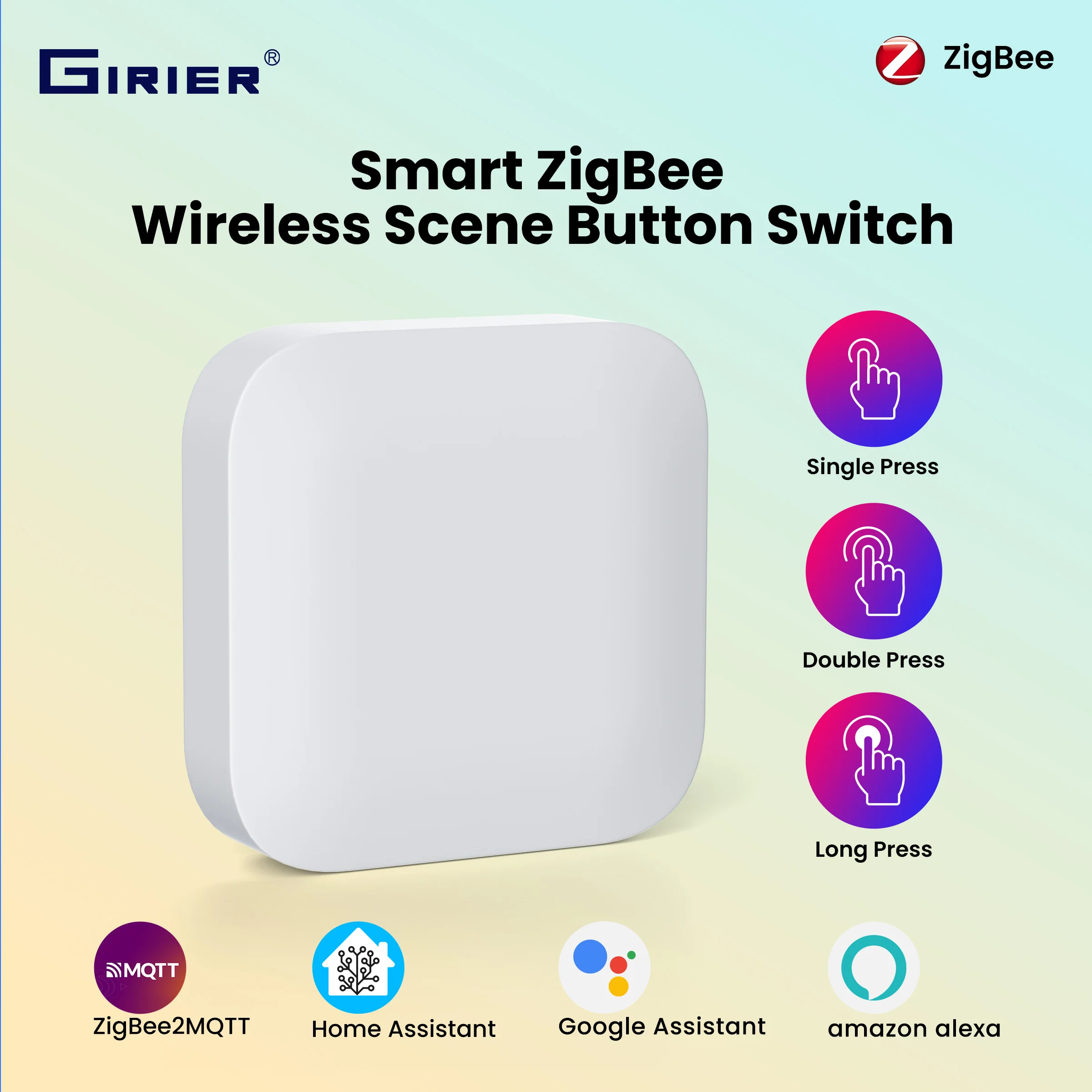 สวิตช์ฉากไร้สาย GIRIER ZigBee สำหรับระบบอัตโนมัติในบ้านอัจฉริยะ รองรับ Home Assistant ต้องใช้ ZigBee2MQTT Hub 1