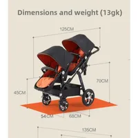 Poussette double légère et pliable pour bébé, siège double, assise et allongée, design avant et arrière pour nourrissons et tout-petits, landau de voyage 3