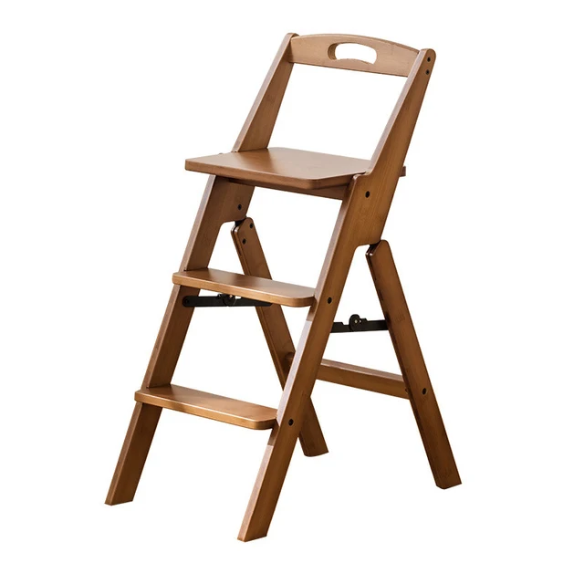 Indoor Climbing Pedal Stairs Multi-function Folding Dual-use Kitchen Ladder Stool Three Steps Solid Wood Back Chair