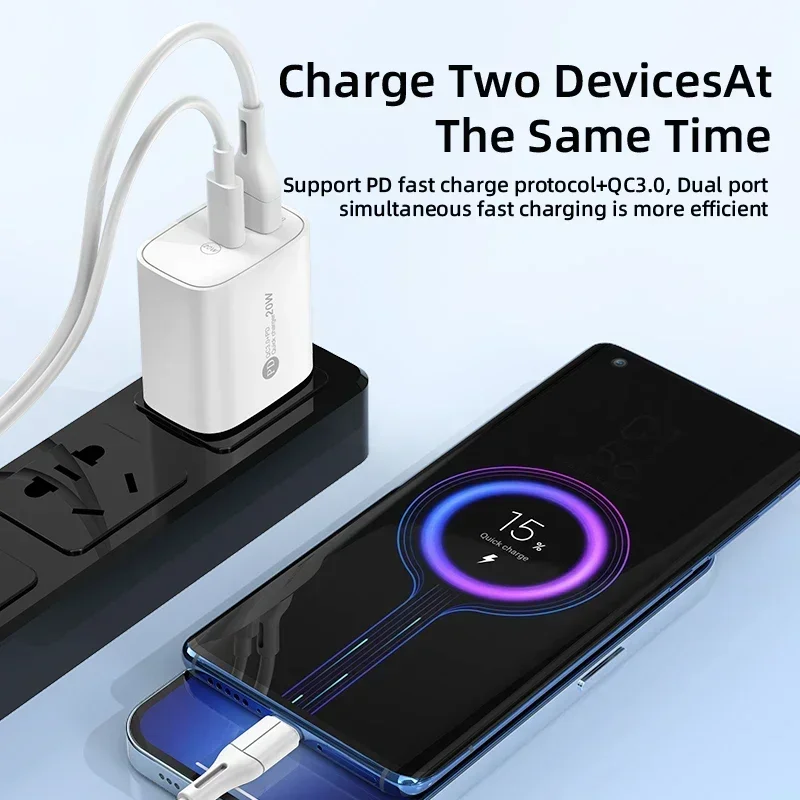 20W PD USB Fast Charging Phone Charger Quick Charge 3.0 Adapter For iPhone 16 Xiaomi 15 Samsung Huawei USB Type C Wall Chargers