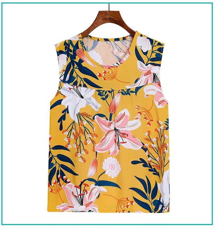 XL-4XL Pyjama pour femme neu bedruckte Mutter mittleren Alters zweiteiliges Set ärmellose Weste Capri hose Anzug Nachtwäsche Frauen Pyjama – Detail 6