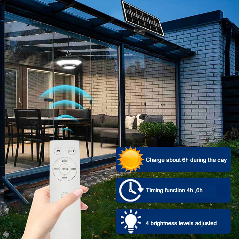 Solar Pendant Lights Outdoor Solar Shed Light Motion Sensor 288 LEDs Dimmable Indoor Barn Lamp Waterproof Gazebo Yard Garage Pat 6