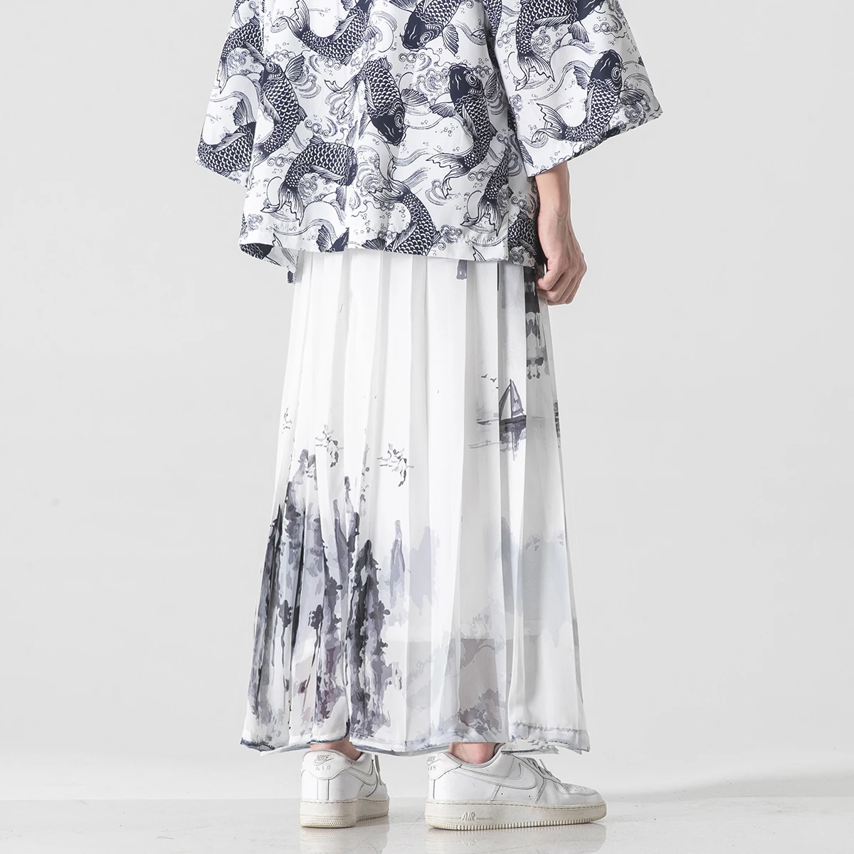 Fashion Men Streetwear Wide Leg Pants Mens Cotton Linen Harem Pants Male Chinese Style Baggy Hakama Han Fu Trousers 2