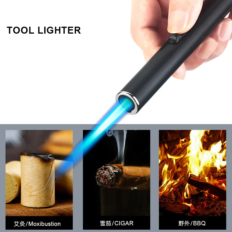 

Luminous Blue Flame Long Column Windproof Lighter Is Applicable To Cigar Kitchen, Outdoor Candle Barbecue Lighter, Small Tools