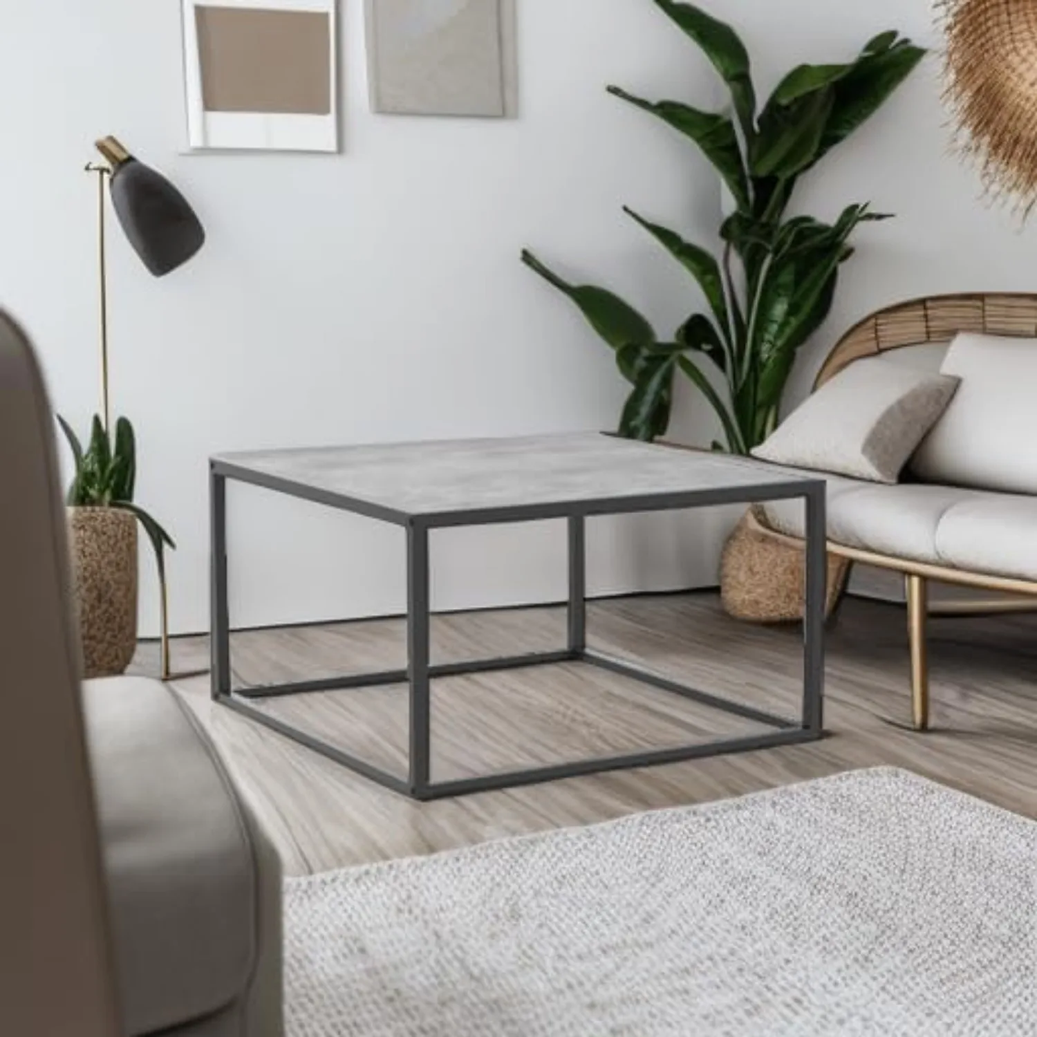 Coffee Tables for Small Space Low Center Table for Living Room Office, Wood Top with Metal Frames, Easy Assembly 5