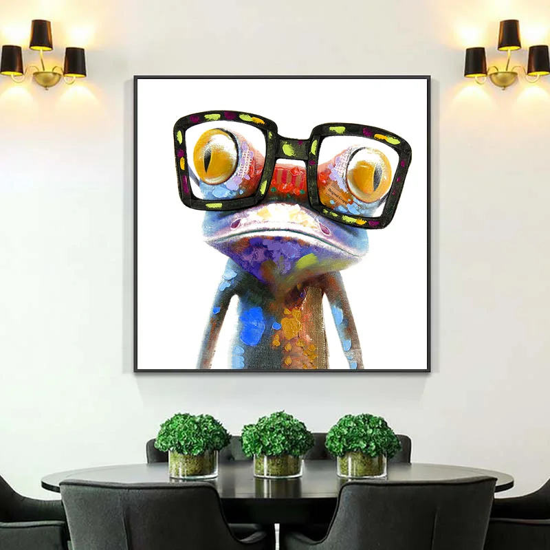 手描き油絵 glasses frog 絵画 インテリア 油彩画 手書き油絵 glasses frog 額付 絵画 インテリア 油彩画 絵画