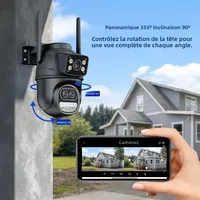 Caméra IP Wifi PTZ 12MP, Zoom numérique 8X, double écran, Vision nocturne couleur, caméra de vidéosurveillance CCTV 8MP, sans fil, iCSee 5