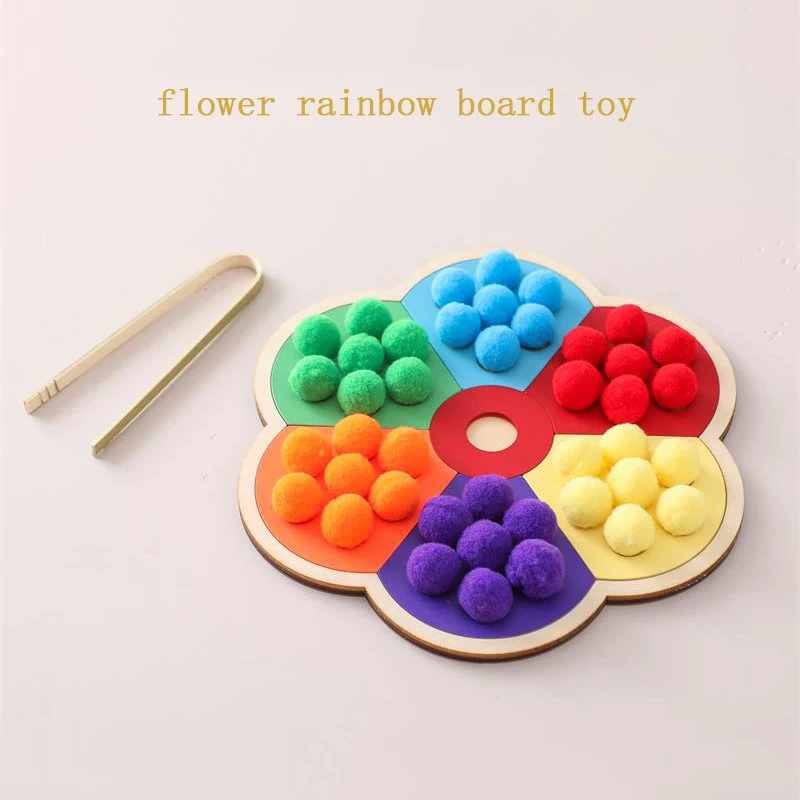 Wooden Montessori Toy Flower Shape Rainbow Board Children Fine Motor Skill Education Toy Baby Color Sorting Sensory Toy Kid Gift