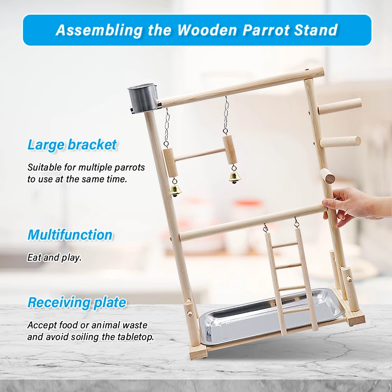 1set Parrot solid wood game stand with bird house Parrot stand perch ladder toy bird swing playground