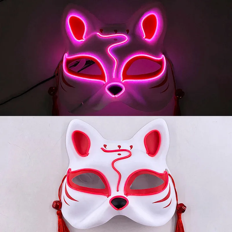 Led Light Up Mask Luminous Fox Mask Frenzy Costume Anime Half Face Cat Mask Holiday Festival Party Cosplay Mask For Adults Kids