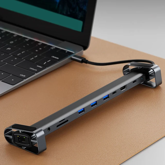 10 in 1 USB Hub Dock AUX HD-compatible VGA Adapter USB C Laptop Docking Station USB 3.0 5Gbps Data Ports for Macbook Huawei 3