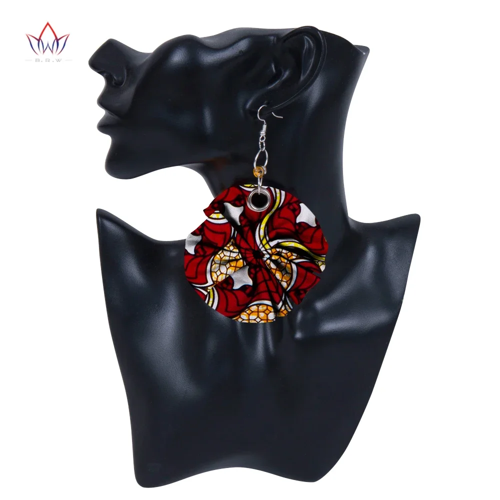BRW Fabric Flower African Earrings Oversize Handmade African Ankara Jewelry African Print Earrings WYA151