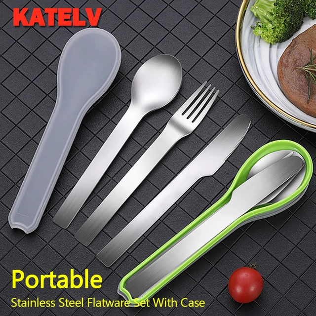 Travel Utensils Set With Case, Reusable Stainless Steel Silverware Flatware  Set Portable Cutlery Eating Utensils Set With Case For Lunch Boxes  Workplace Camping School, Dishwasher Safe, Stainless Steel Travel Utensils  Set 