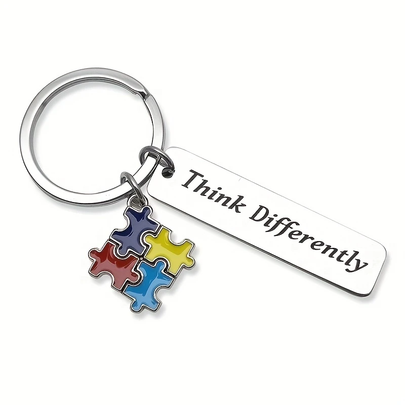 Autismus Bewusstsein Puzzle Schlüssel bund Emaille bunte Puzzle denken anders Edelstahl Schlüssel anhänger Schlüssel ring