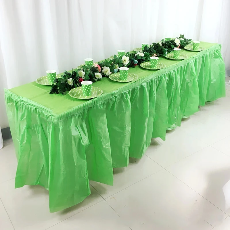 Disposable Table Skirt Plastic Party Desk Skirt Solid 73x420cm Table Cover for Birthday Party Wedding Festival Decoration