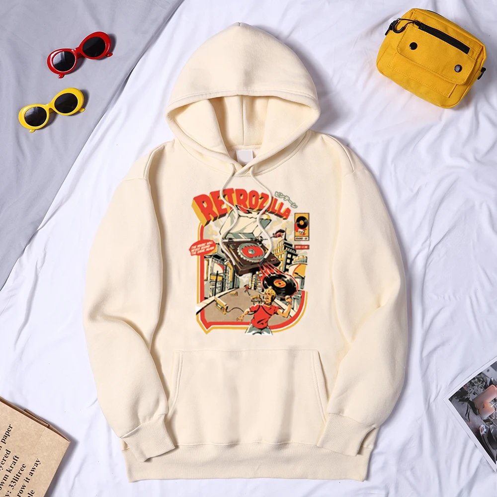 

Man Hoodies Angry Record Player Clothing Retro Music Box Pattern Pullovers For Mens Harajuku Custom Hoody Fleece Pullover Men