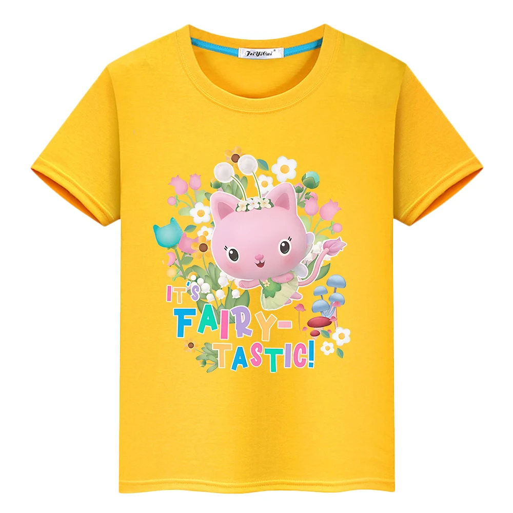 2024 Gabbys Dollhouse Print Cute T-shirt 100%Cotton Short Sleeve T-Shirts anime Kawaii boys Tops y2k one piece kids clothes girl images - 6