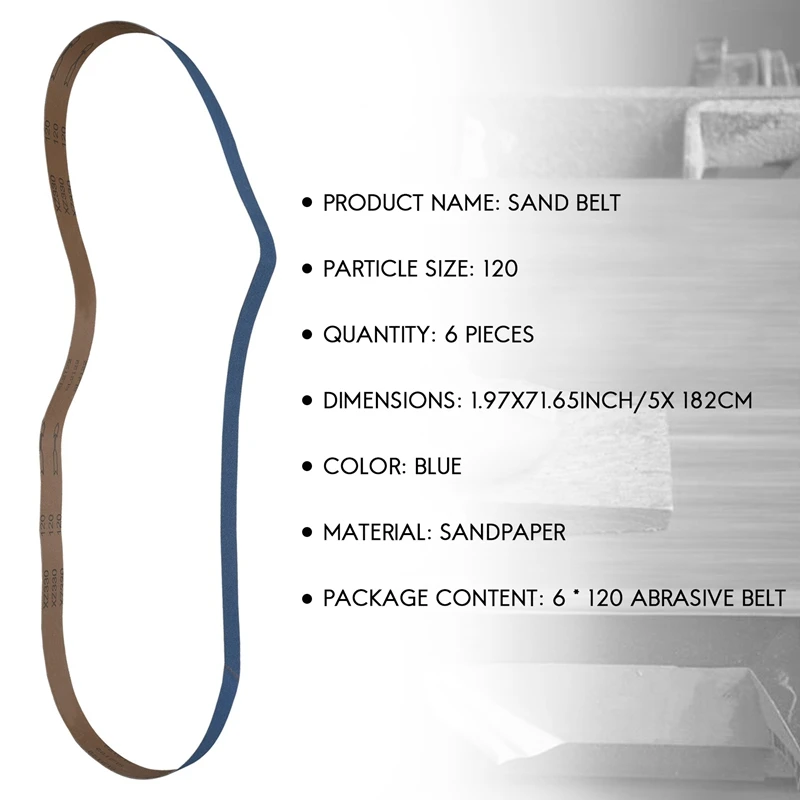 Premium Zirconia Alumina Sanding Belts - Set of 6, 2 x 72, 120 Grit for Metal Grinding & Polishing