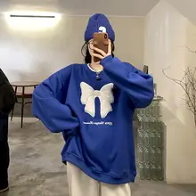 

Retro Sweatshirt Klein Blue Sweatshirt Women's Fall/winter 2021 New Design Bowknot Age-reducing Pullover Streetwear Women Gothic