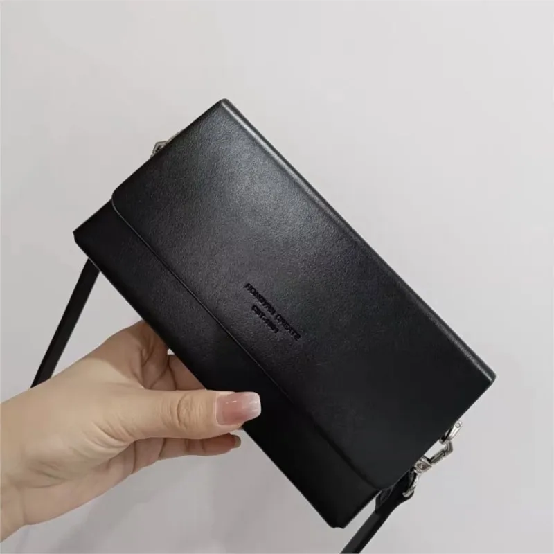 Black Minimalist Design Small Square Bag Women Chain Box Leather Shoulder Bags Ladies Fashion Letter Print Luxury Crossbody Bag