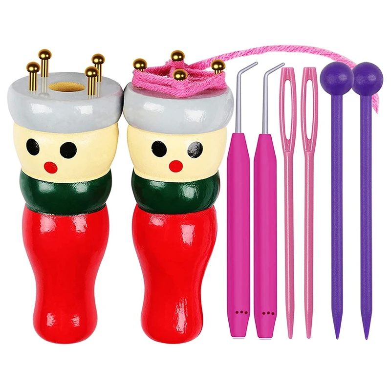 French Knitter Tool 2 Pack Wooden Knitting Dolly Set Spool Knitting Doll Loom Toy for Making Bracelets etc knitting loom