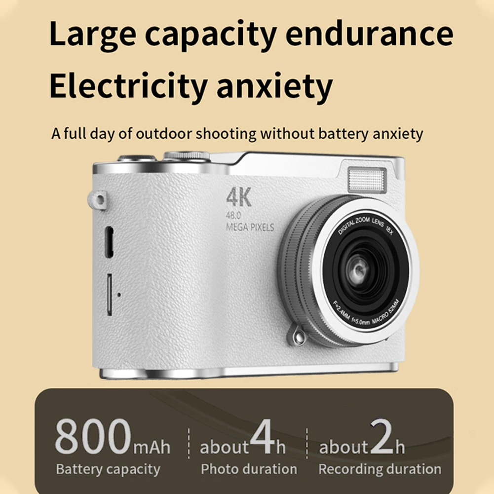 4K Digital Camera 48MP Compact Small Camera 8X Zoom Video Camcorder 180 Flip Screen Video Recorder for Teens Adult Beginner