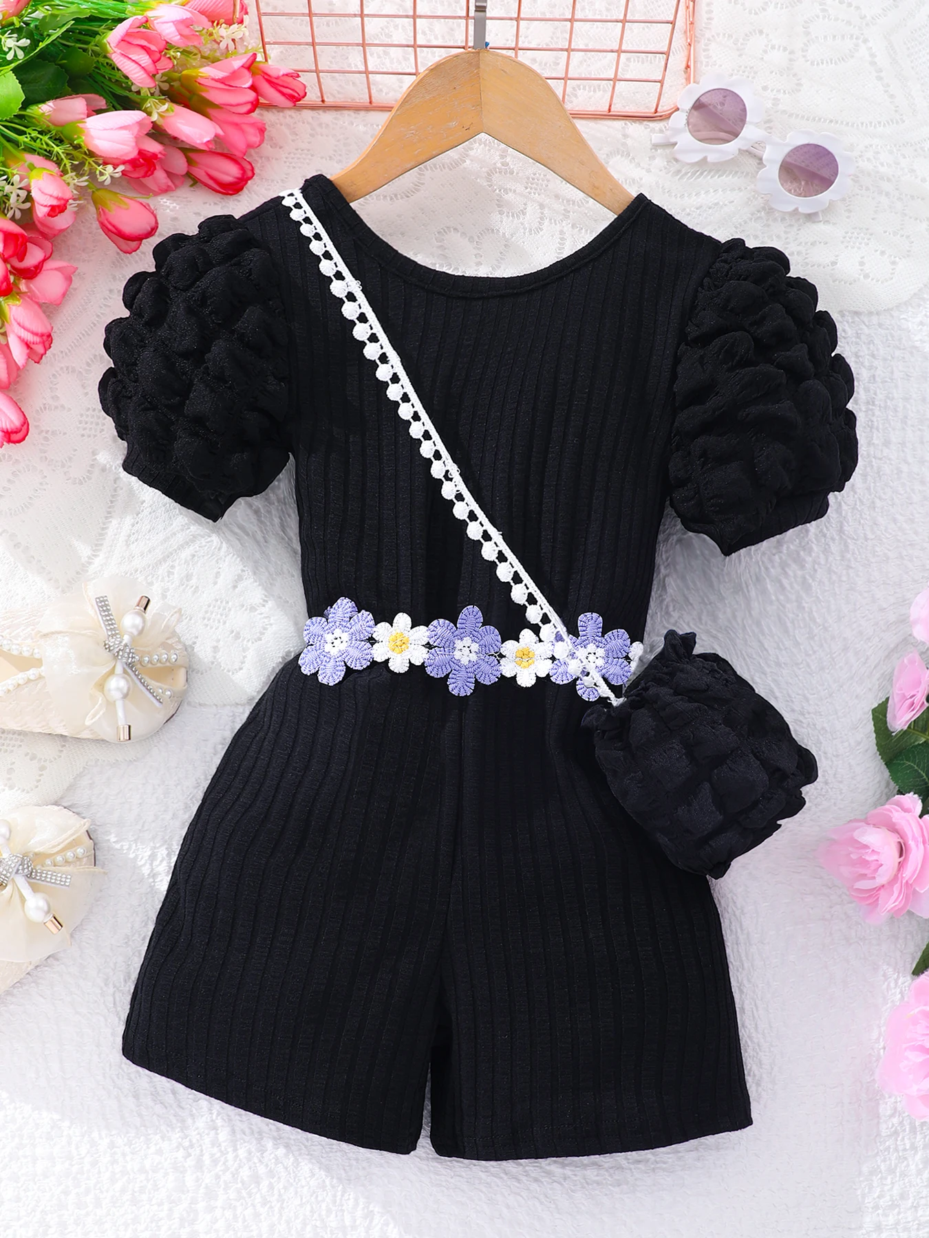 Girls’ Bubble Sleeve Jumpsuit with Bag 6