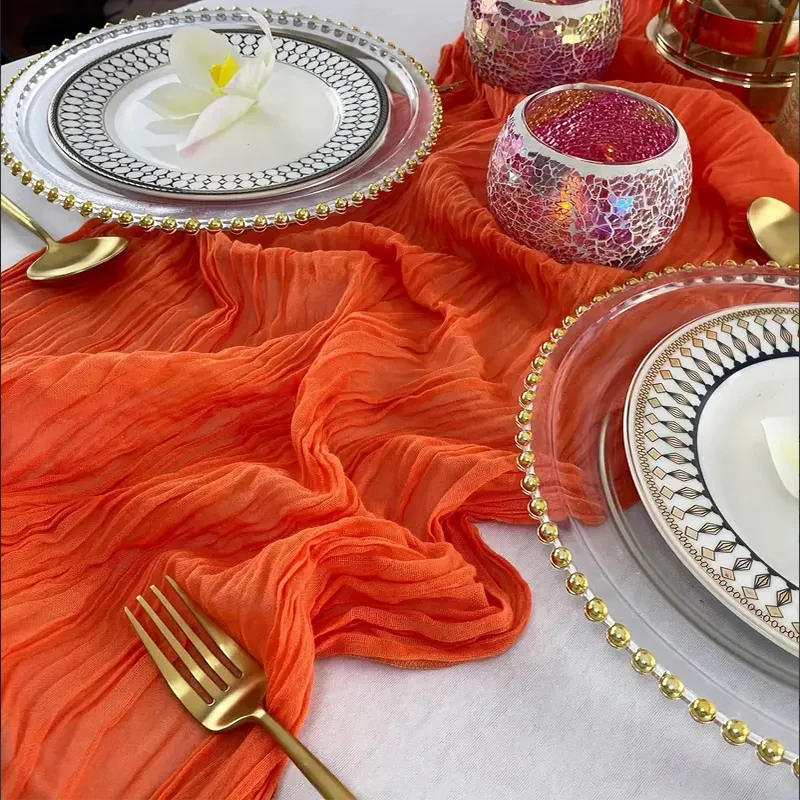 1PCS Orange Cheese Table Runner Gauze Translucent Table Runner Boho Table Decorations For Wedding Decora Holiday Party Décor 3