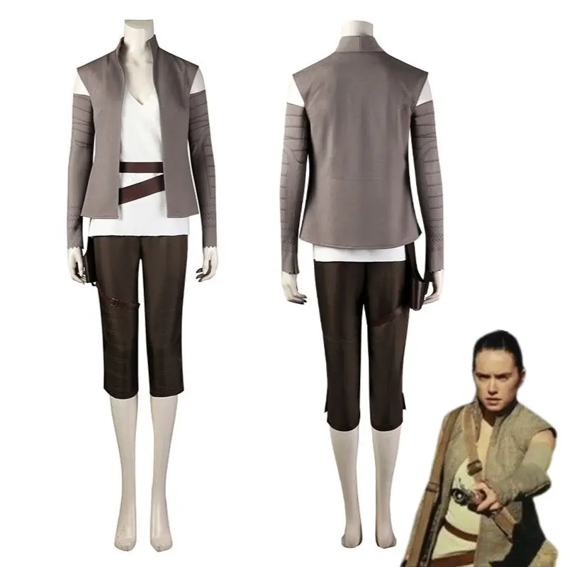 

Jedi Rey Cosplay Fantasia Costume Coat Shorts Belt Adult Women Fantasy Outfits Halloween Carnival Disguise Suit for Female