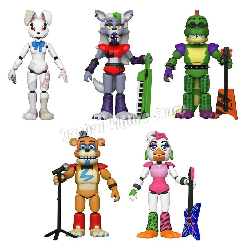 

Game FNAF Figures Freddy Bonnie Foxy Chica Action Figure Movable Model Montgomery Gator Roxanne Wolf Vanny Luminous Figurine Toy