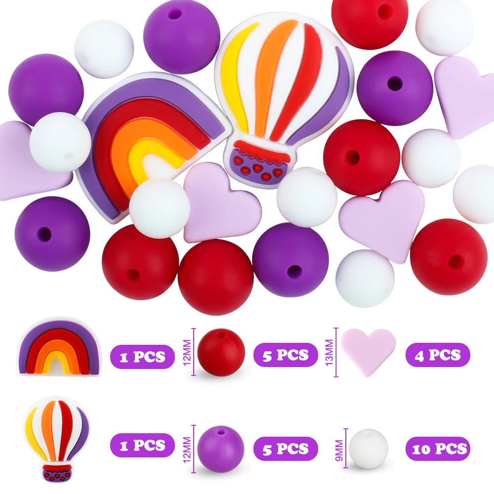 26Pcs/Set Baby Silicone Beads Teether Teething Rainbow Hot Air Balloons Beads Beads BPA Free For Makeing Pacifier Clips Necklace 4