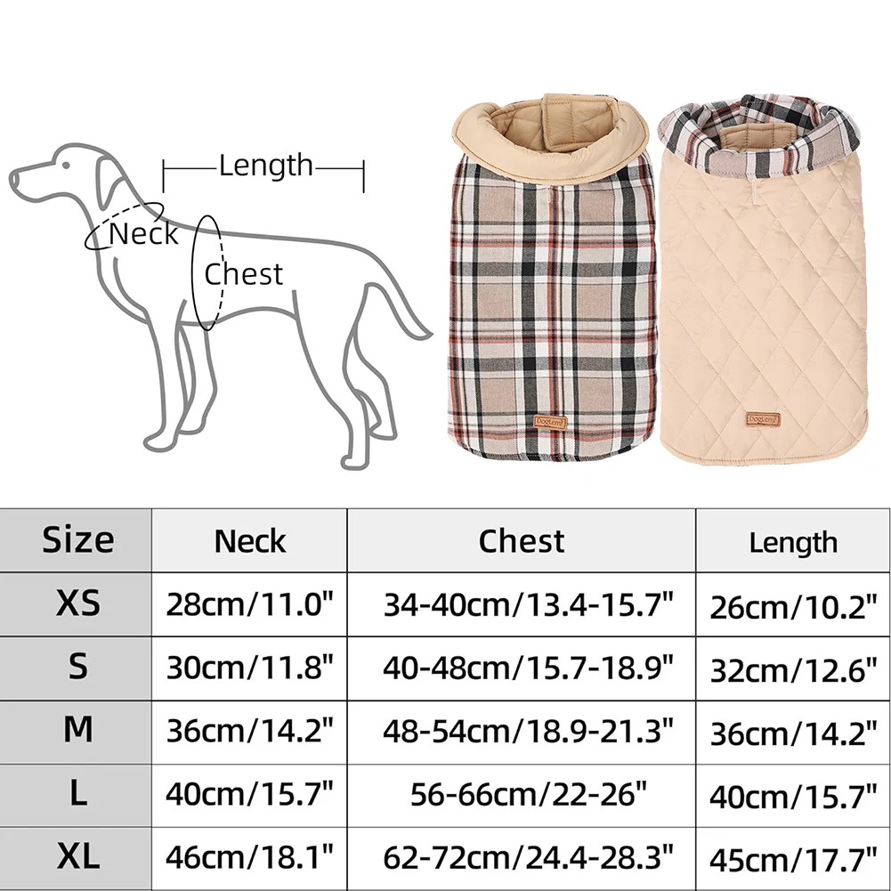 Dog Coat Warmer Clothes Small Large Dog Jacket Classic Plaid Fleece Vest Winter Clothing Pet Coat Suitable for All Puppy