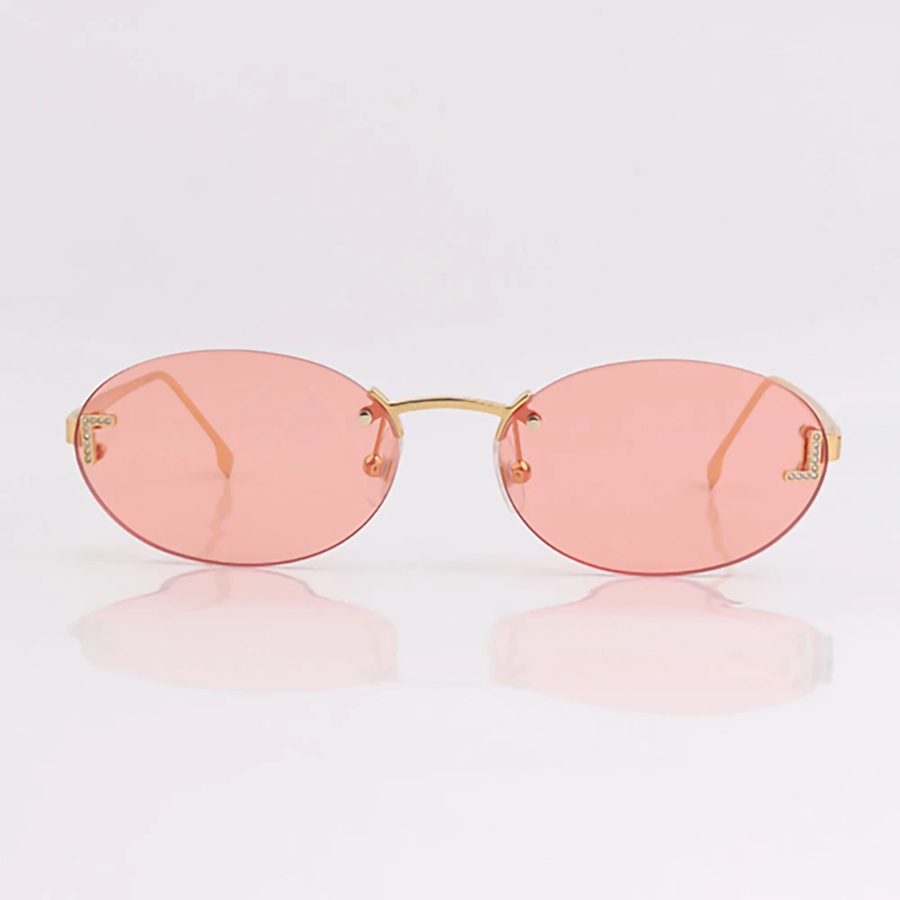 Gold Oval Rimless Sunglasses For Men And Women Uv Protective_voghion.com